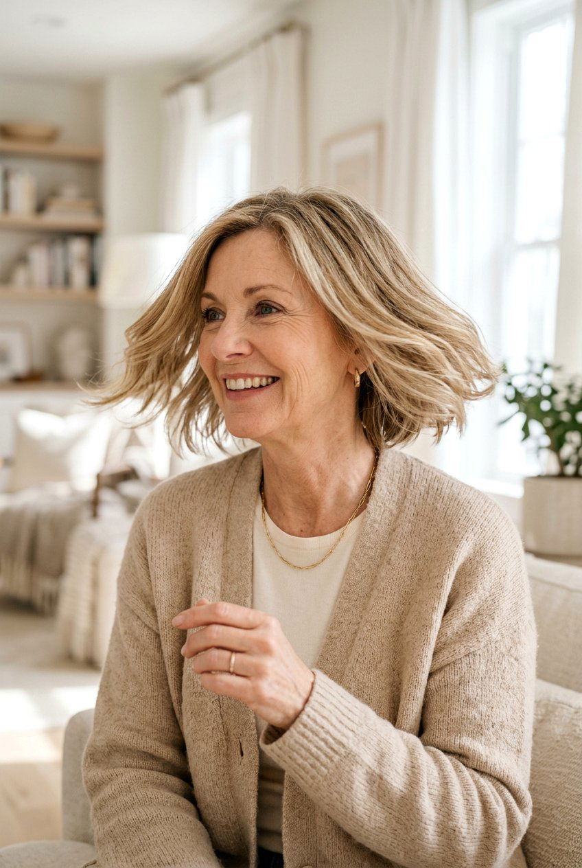 Sand Blonde Layered Bob - 20 blonde refresh for older women - 20 blonde refresh for older women