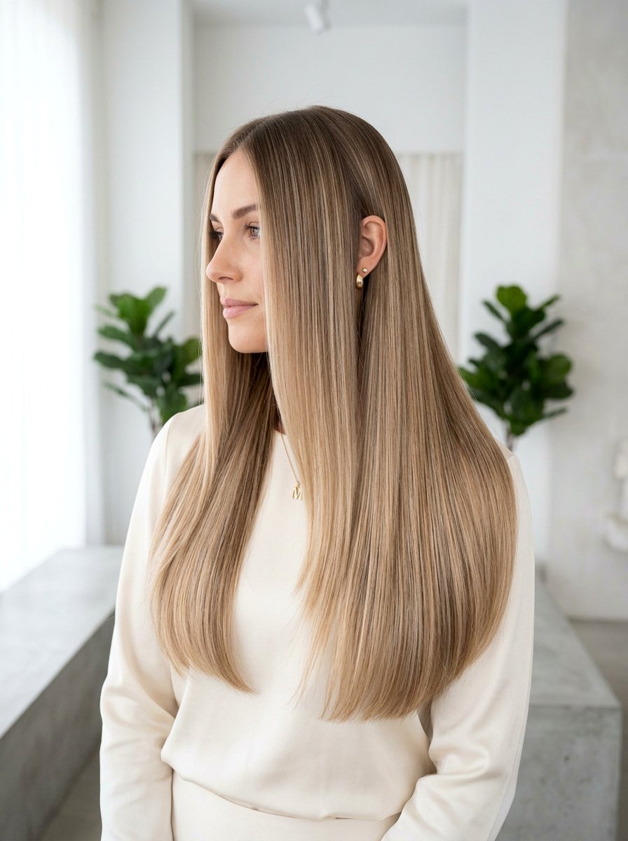 Sandy Beige Balayage With Straight Sleek Finish - 20 sandy beige balayage - 20 sandy beige balayage