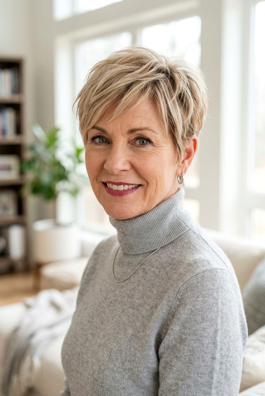 Sandy Beige Blonde Pixie - 20 rooted beige blonde for women over 50 - 20 rooted beige blonde for women over 50