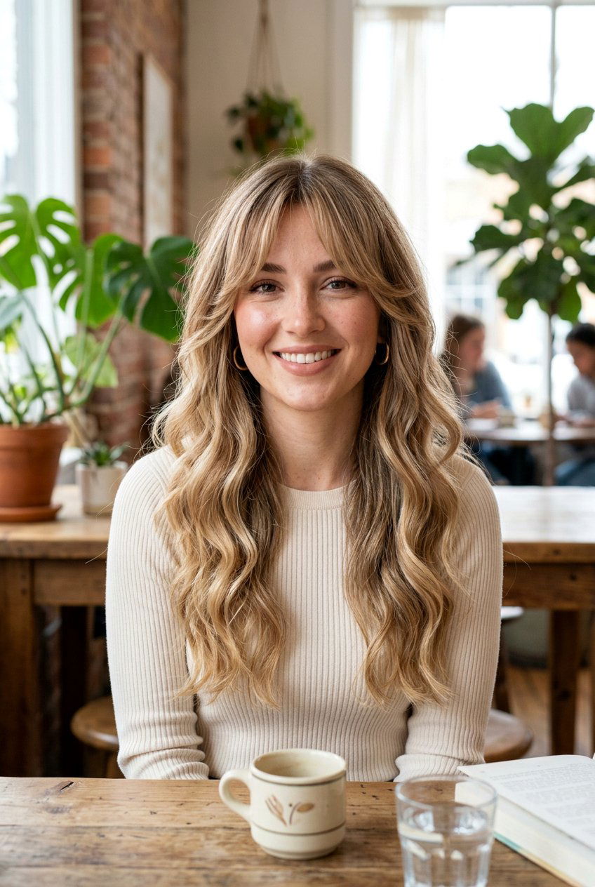 Sandy Blonde Balayage with Curtain Bangs - 20 sandy blonde balayage - 20 sandy blonde balayage