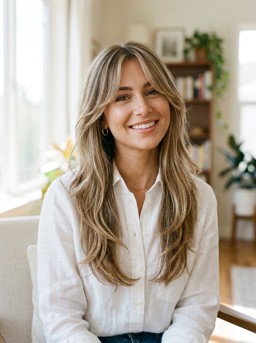 Sandy Bronde Babylights with Curtain Bangs - 20 sandy bronde with babylights