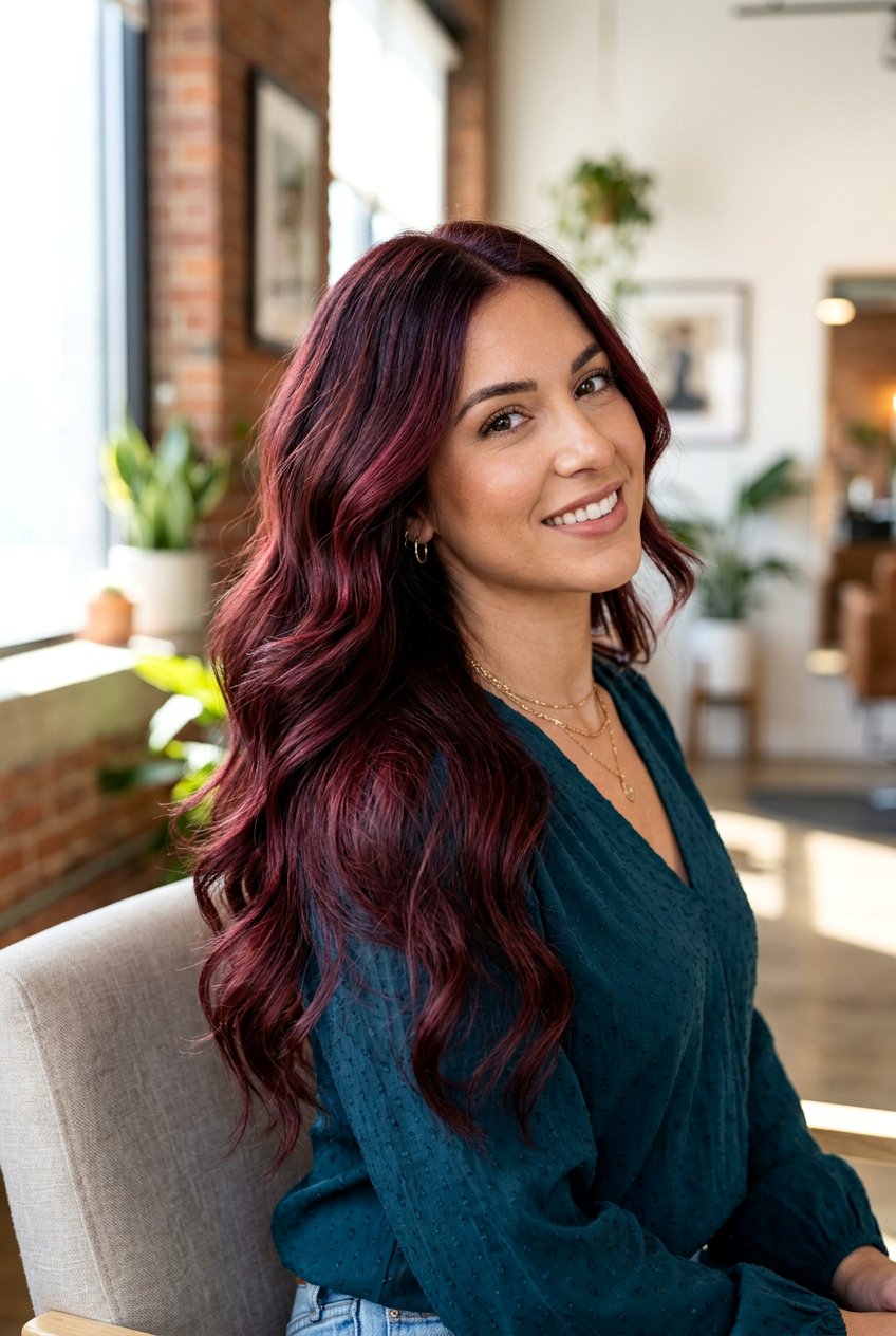 Sangria Balayage On Long Layered Hair - 20 sangria balayage hair - 20 sangria balayage hair
