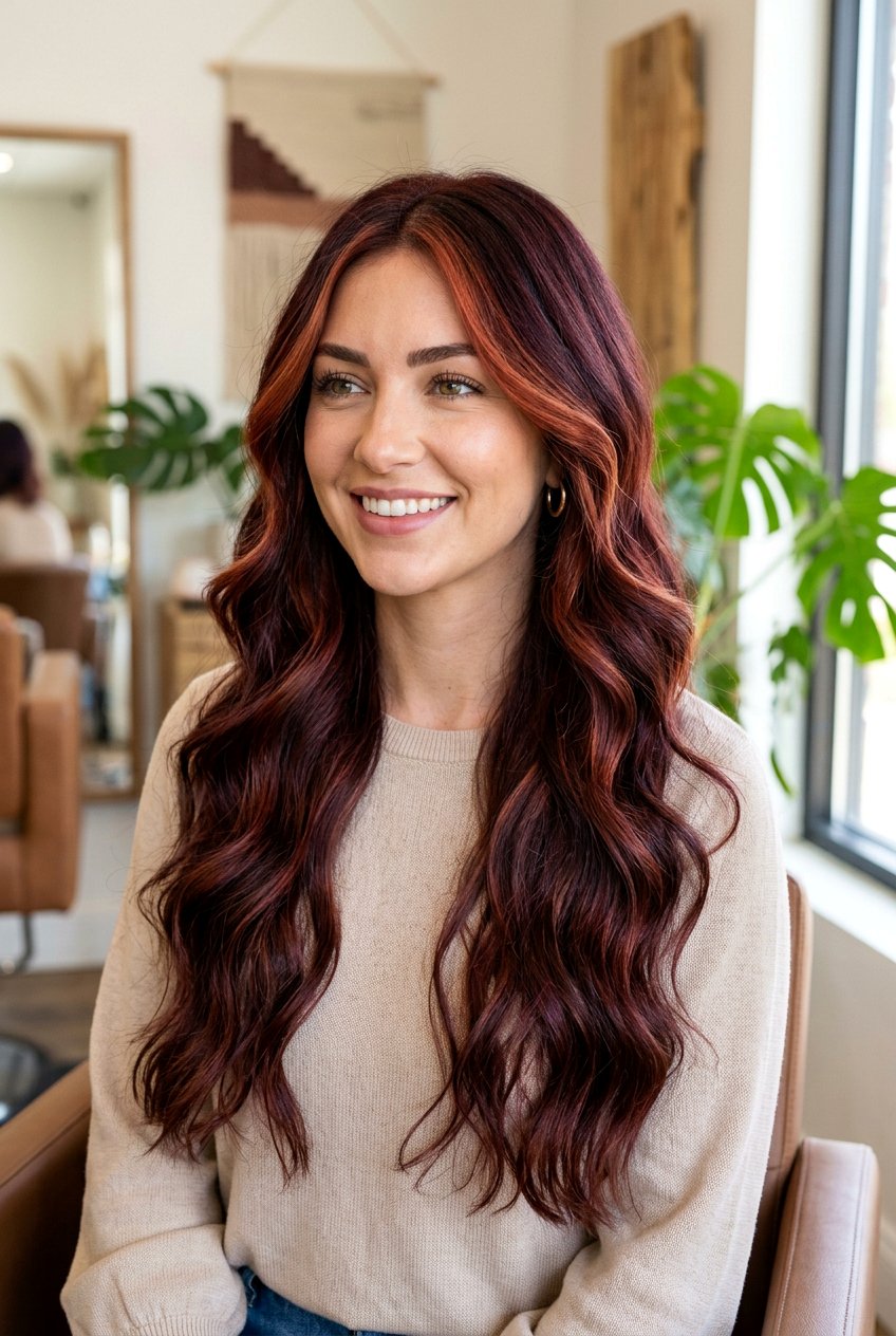 Sangria Balayage With Face Framing Highlights - 20 sangria balayage hair - 20 sangria balayage hair
