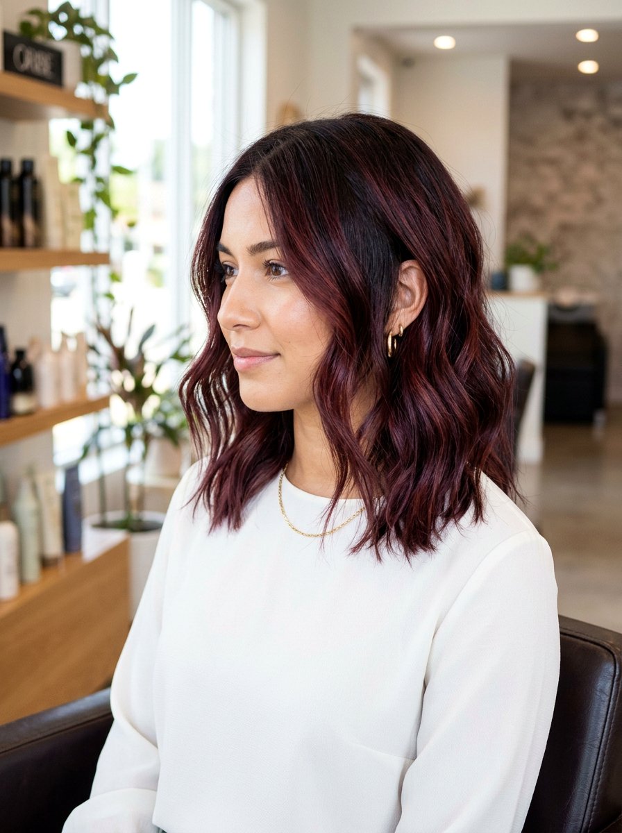 Sangria Brunette Balayage Lob Haircut - 20 sangria brunette balayage - 20 sangria brunette balayage