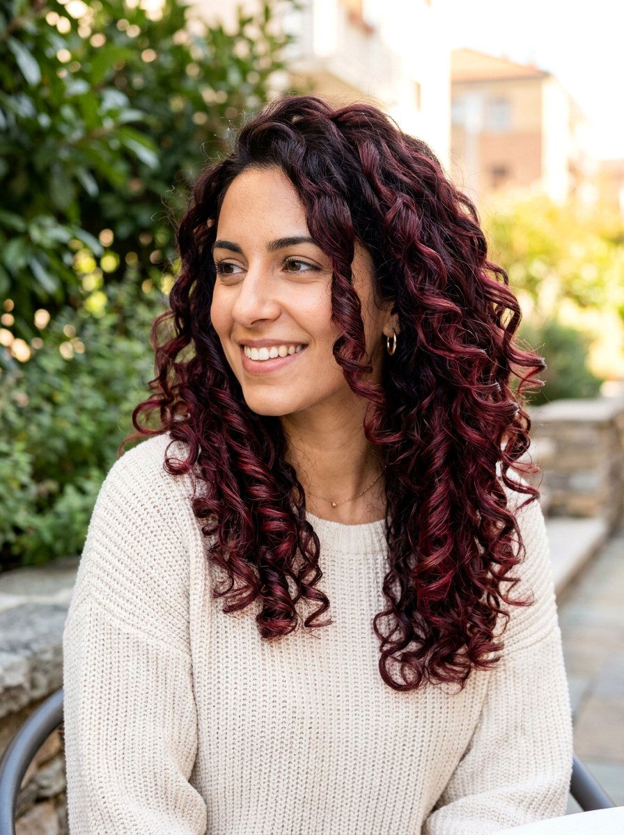 Sangria Brunette Balayage On Curly Hair - 20 sangria brunette balayage - 20 sangria brunette balayage