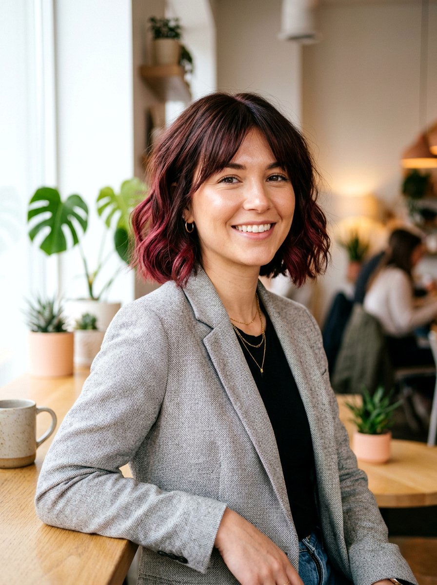 Sangria Brunette Balayage On Short Bob - 20 sangria brunette balayage - 20 sangria brunette balayage