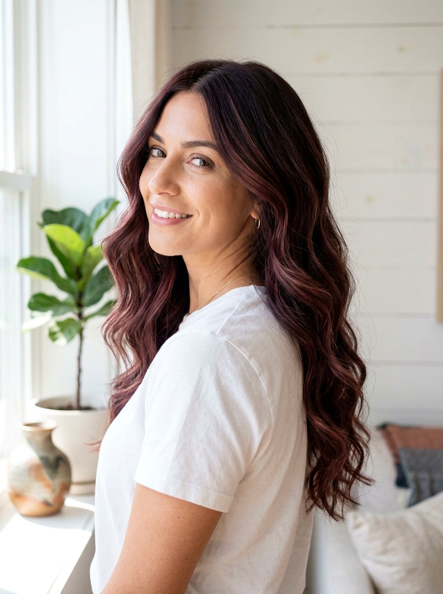 Sangria Brunette Balayage On Wavy Hair - 20 sangria brunette balayage - 20 sangria brunette balayage