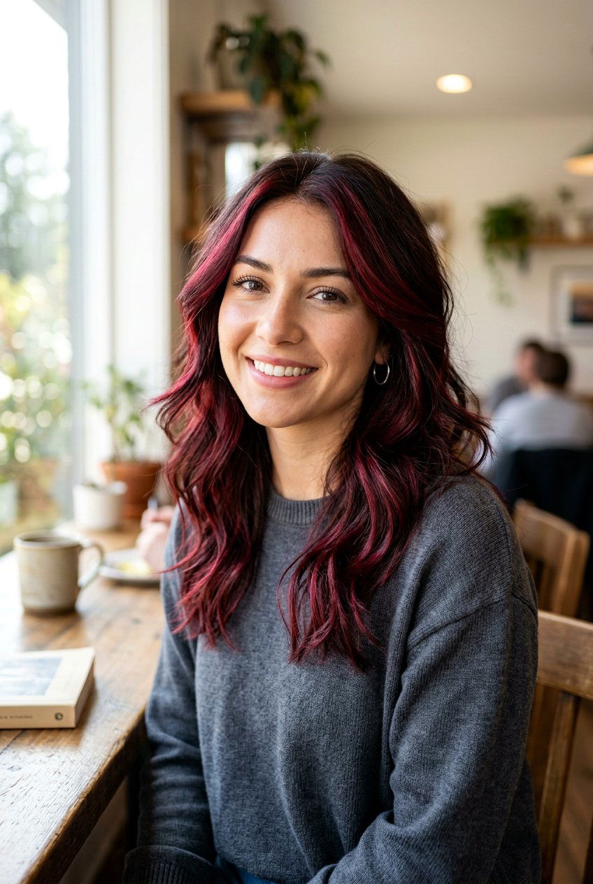 Sangria Red Highlights on Brown Hair - 20 sangria red hair color - 20 sangria red hair color