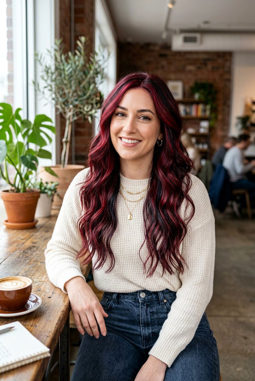 Sangria Red with Black Lowlights - 20 sangria red hair color - 20 sangria red hair color