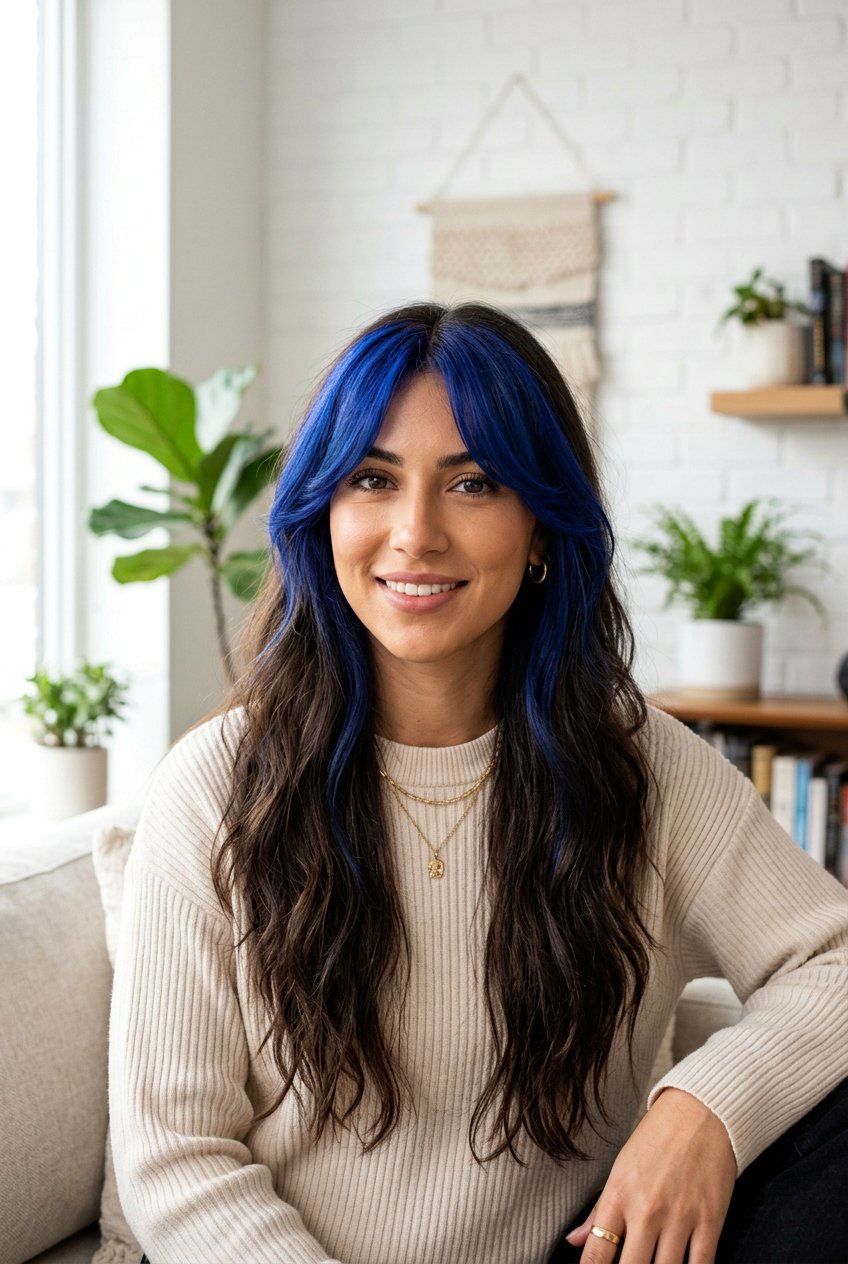 Sapphire Blue Curtain Bangs - 20 sapphire blue hair color - 20 sapphire blue hair color