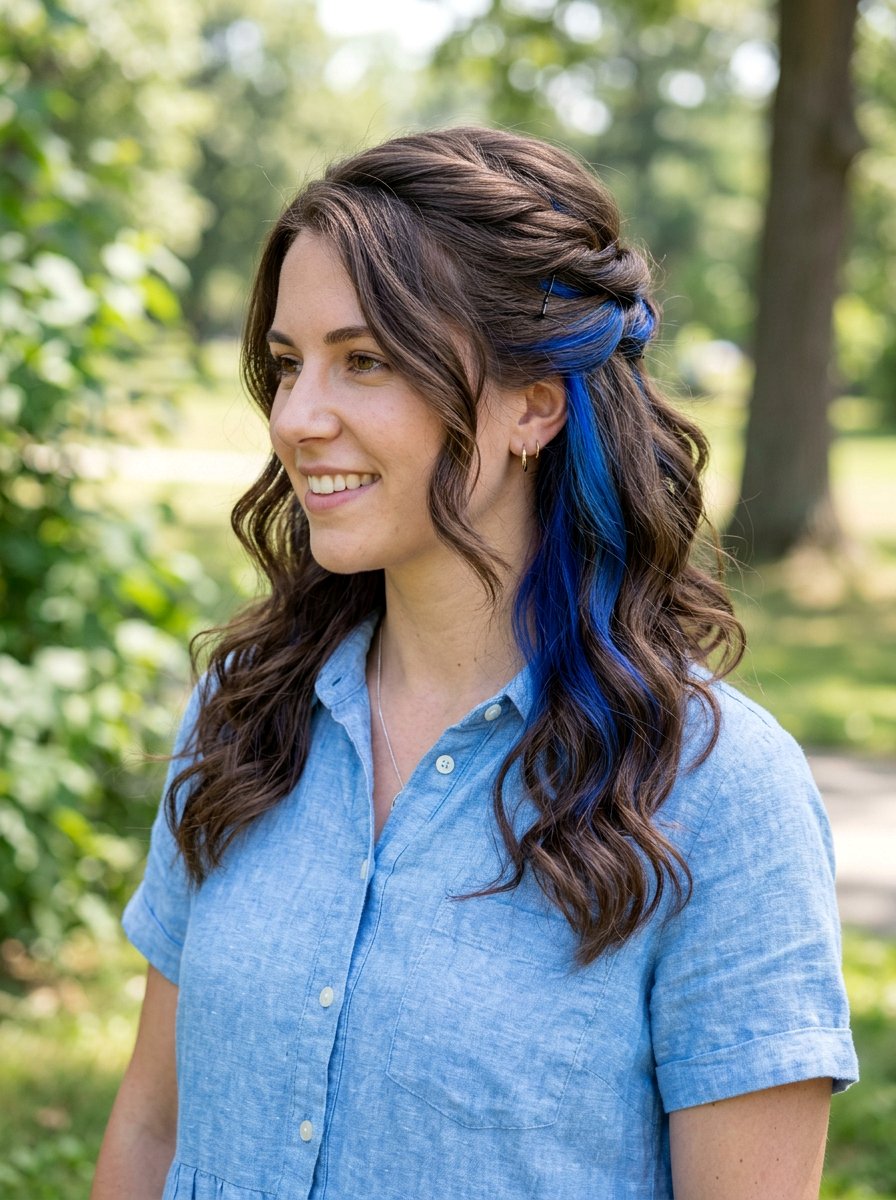 Sapphire Peekaboo Half Up Hairstyle - 20 sapphire peekaboo hair color - 20 sapphire peekaboo hair color