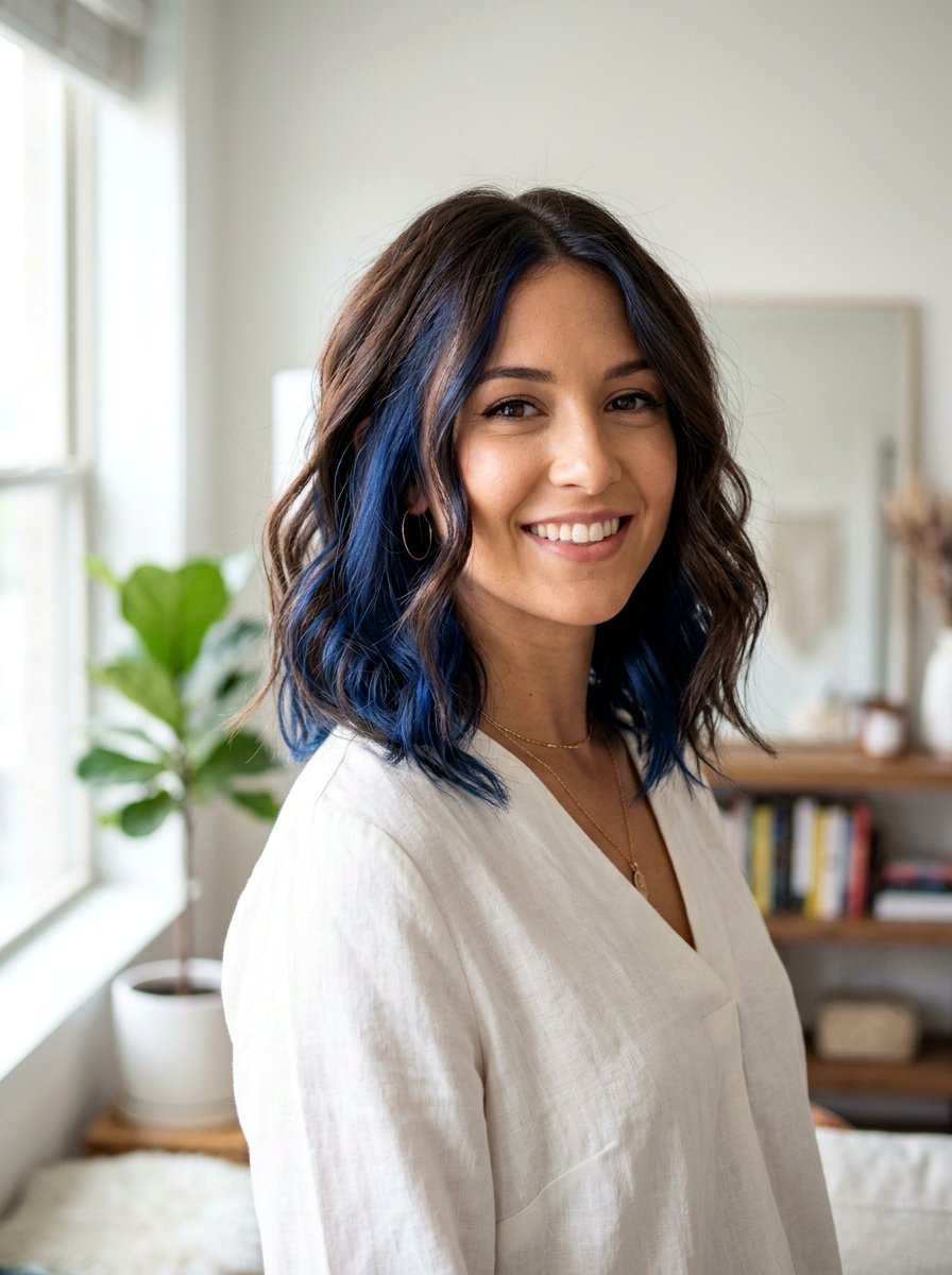 Sapphire Peekaboo On Lob Haircut - 20 sapphire peekaboo hair color - 20 sapphire peekaboo hair color