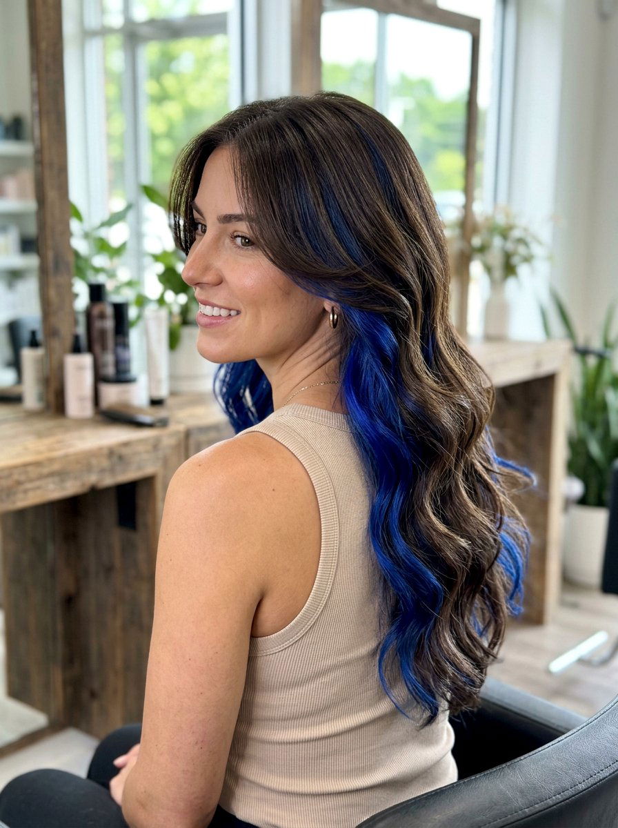 Sapphire Peekaboo On Long Layered Hair - 20 sapphire peekaboo hair color - 20 sapphire peekaboo hair color