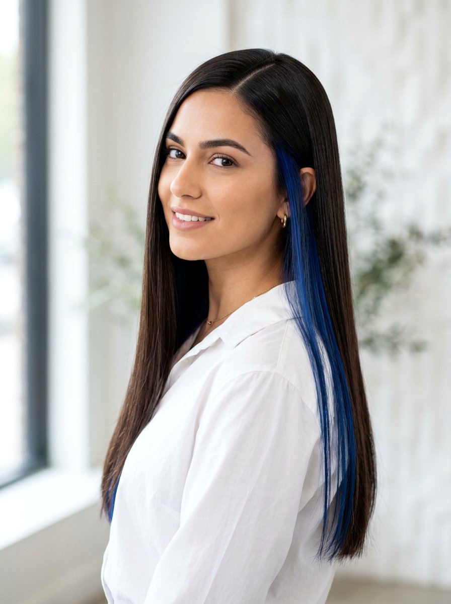 Sapphire Peekaboo On Straight Sleek Hair - 20 sapphire peekaboo hair color - 20 sapphire peekaboo hair color