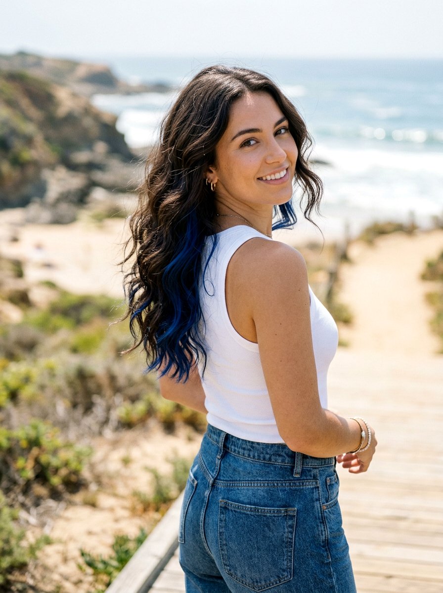 Sapphire Peekaboo On Wavy Hair - 20 sapphire peekaboo hair color - 20 sapphire peekaboo hair color