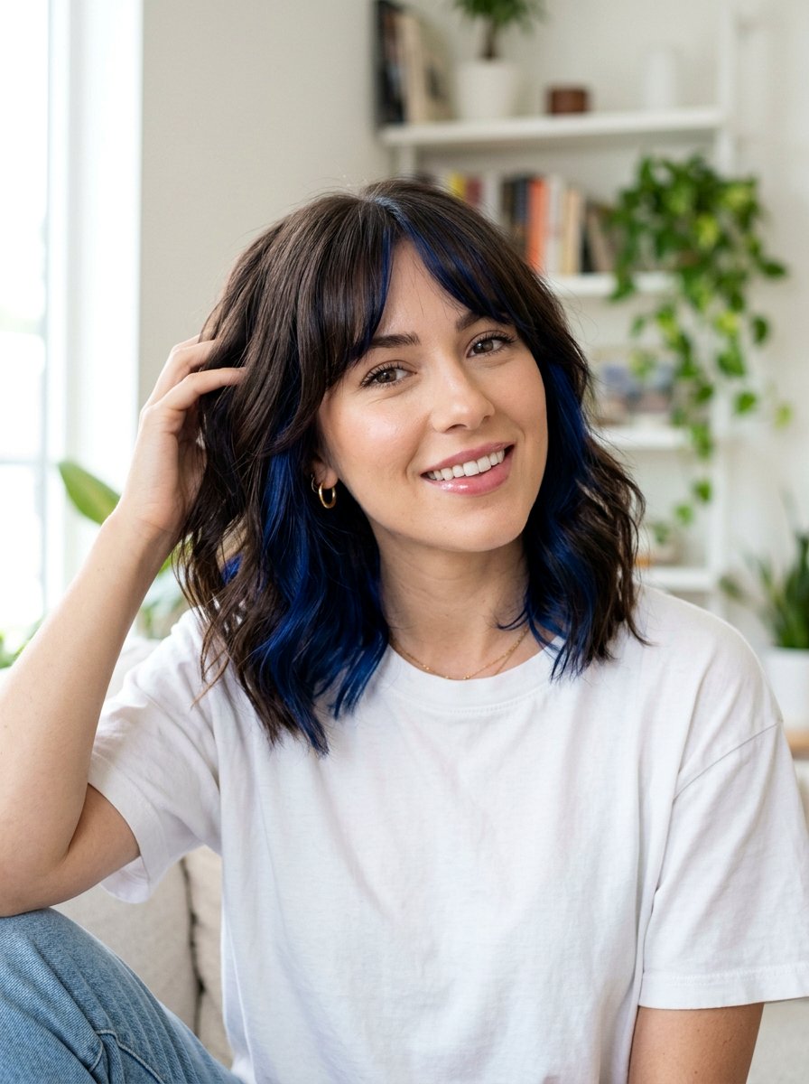 Sapphire Peekaboo Under Curtain Bangs - 20 sapphire peekaboo hair color - 20 sapphire peekaboo hair color