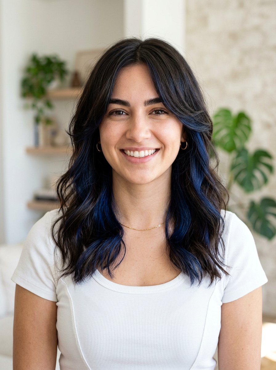 Sapphire Peekaboo With Face Framing Layers - 20 sapphire peekaboo hair color - 20 sapphire peekaboo hair color