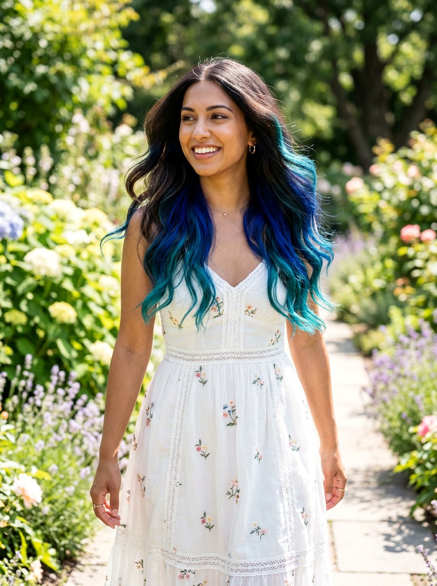 Sapphire Peekaboo With Teal Ends - 20 sapphire peekaboo hair color - 20 sapphire peekaboo hair color