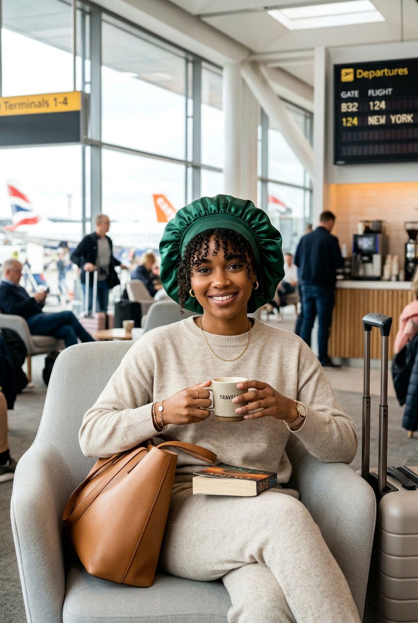 Satin Bonnet Look - 20 airplane hairstyle for curly hair - 20 airplane hairstyle for curly hair