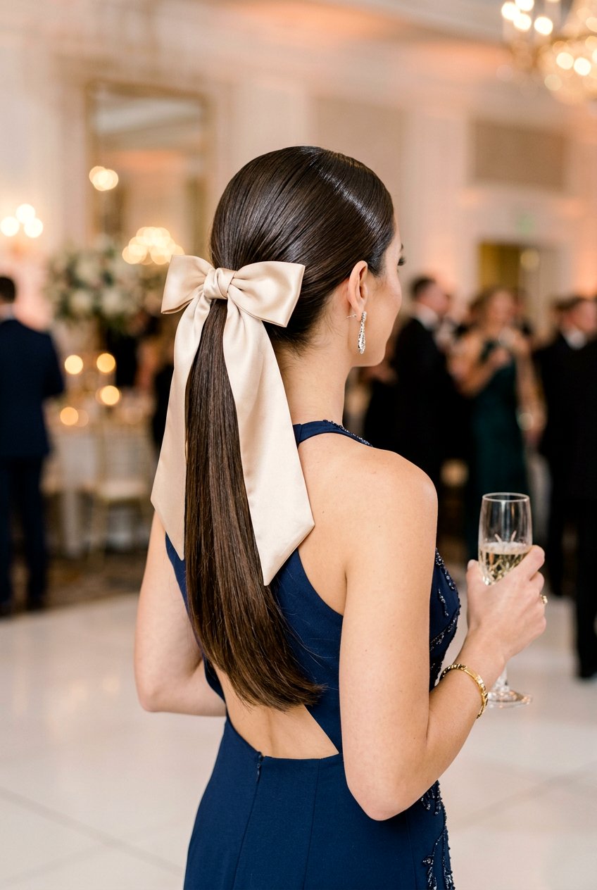 Satin Bow Ponytail - 20 hair bow ponytail hairstyle - 20 hair bow ponytail hairstyle