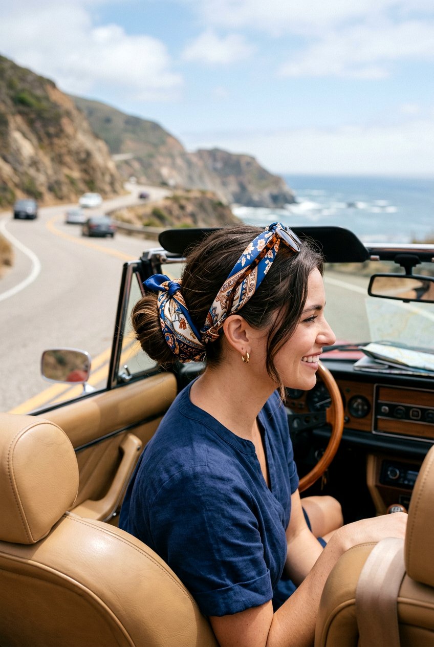 Satin Scarf Road Trip Hairstyle - 20 road trip hairstyles - 20 road trip hairstyles