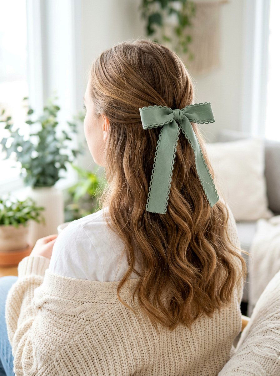 Scalloped Edge Bow Half Up - 20 ribbon bow half up hairstyle - 20 ribbon bow half up hairstyle