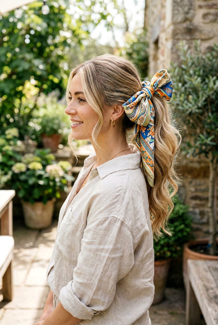 Scarf Bow Ponytail - 20 hair bow ponytail hairstyle - 20 hair bow ponytail hairstyle