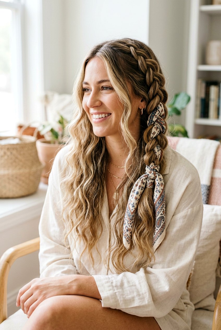 Scarf Braid With Loose Waves - 20 braided scarf hairstyle - 20 braided scarf hairstyle