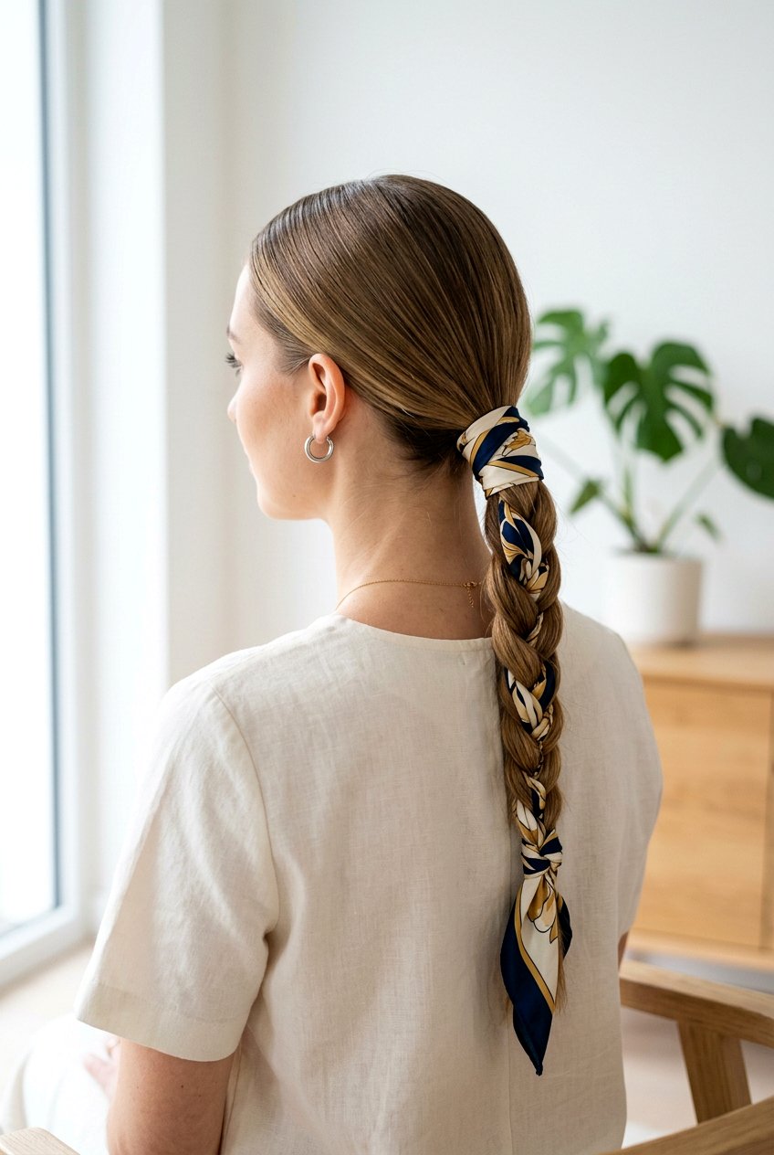 Scarf Braid Wrapped Low Pony - 20 braided scarf hairstyle - 20 braided scarf hairstyle