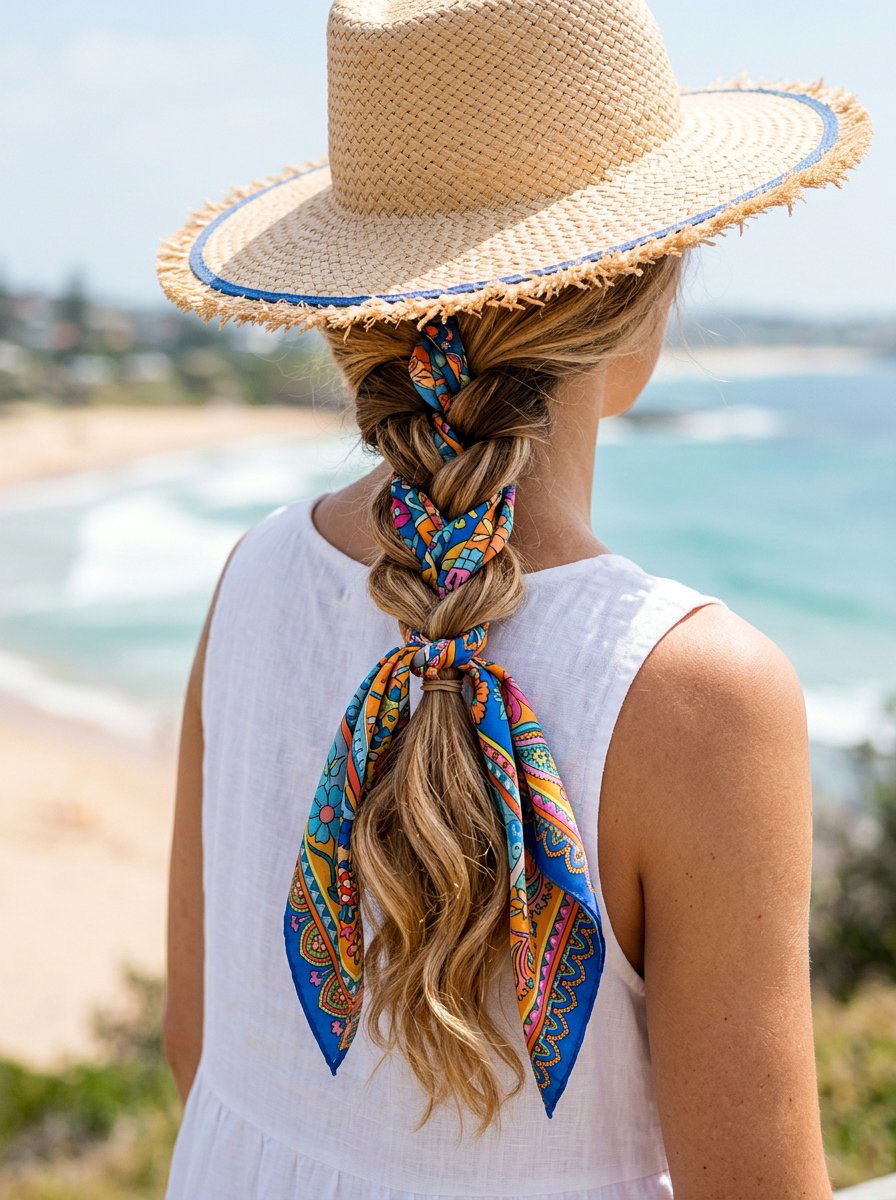 Scarf Braided Ponytail - 20 easy hairstyle for vacation mornings - 20 easy hairstyle for vacation mornings