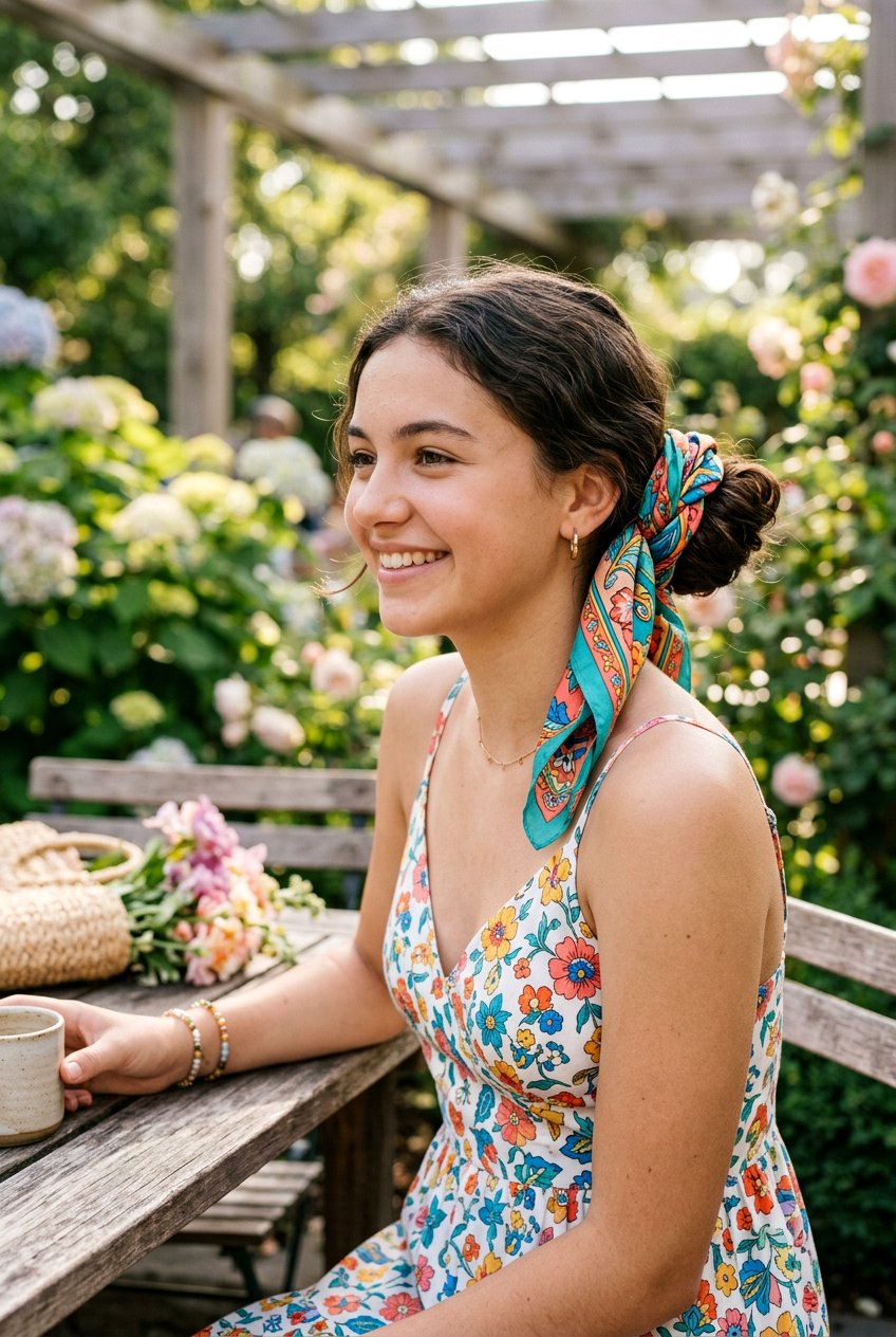 Scarf Bun - 20 quick bun hairstyle for teenage girls - 20 quick bun hairstyle for teenage girls