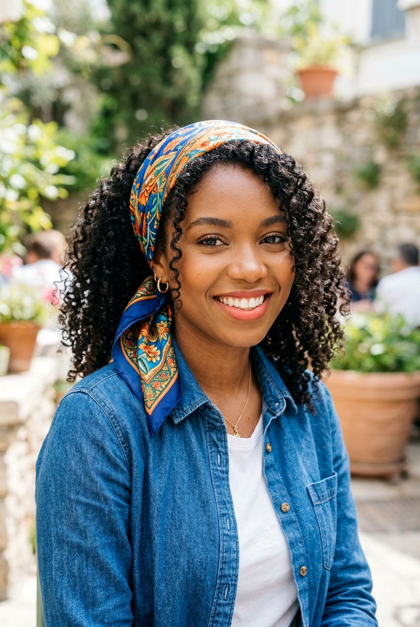 Scarf Headband Look - 20 natural hairstyle for college girls - 20 natural hairstyle for college girls