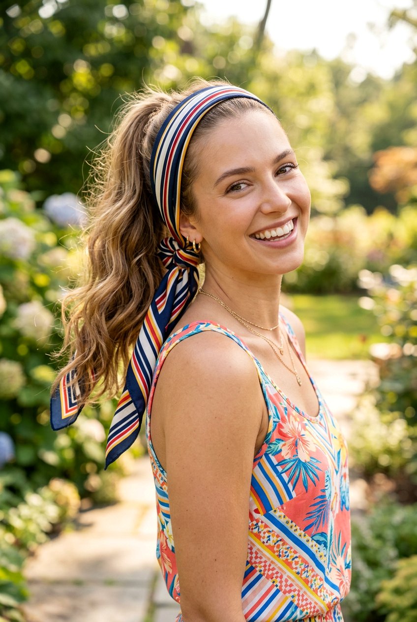 Scarf Headband Ponytail - 20 summer ponytail with scarf - 20 summer ponytail with scarf