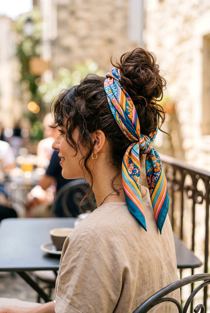 Scarf Messy Bun - 20 messy bun hairstyles - 20 messy bun hairstyles