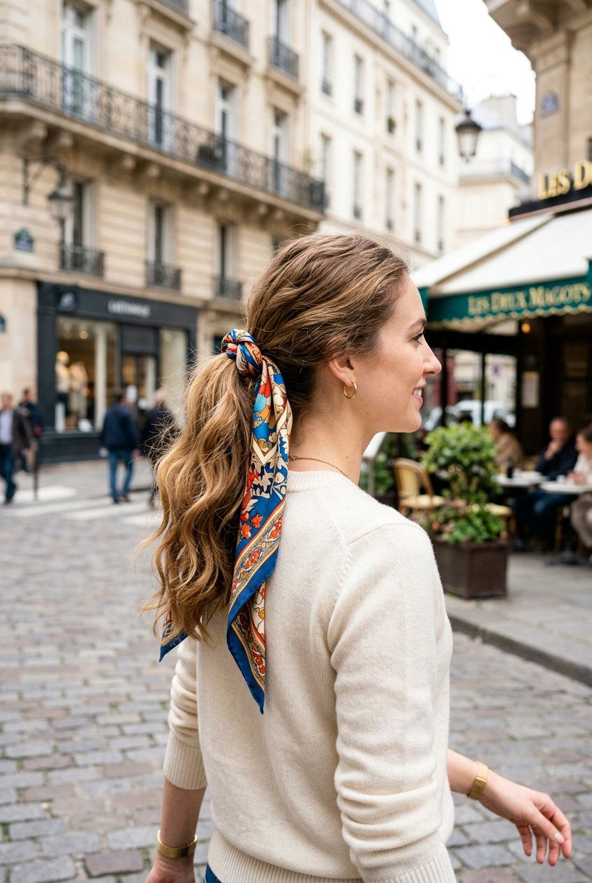 Scarf Ponytail - 20 easy ponytail hairstyles - 20 easy ponytail hairstyles