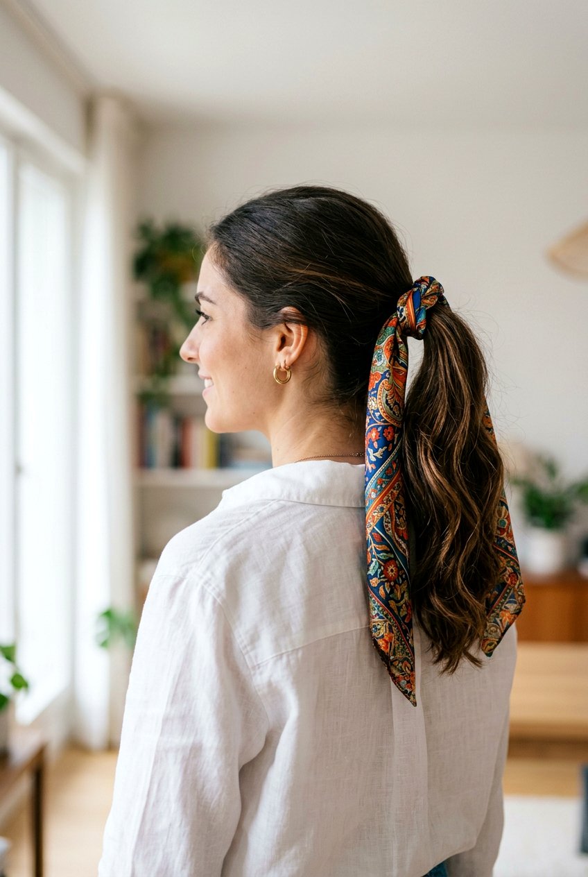 Scarf Ponytail - 20 simple college hairstyle for girls - 20 simple college hairstyle for girls