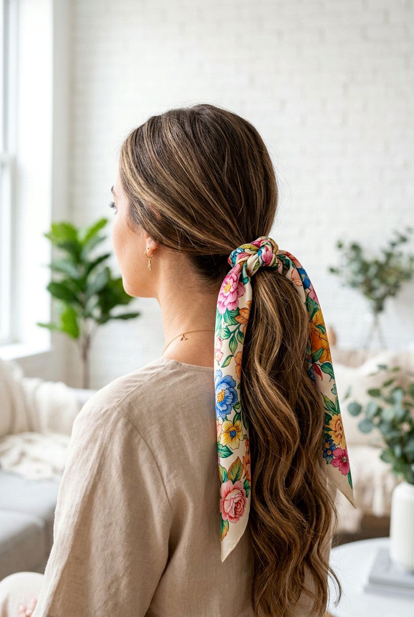 Scarf Tied Ponytail - 20 boho hairstyles for long hair - 20 boho hairstyles for long hair