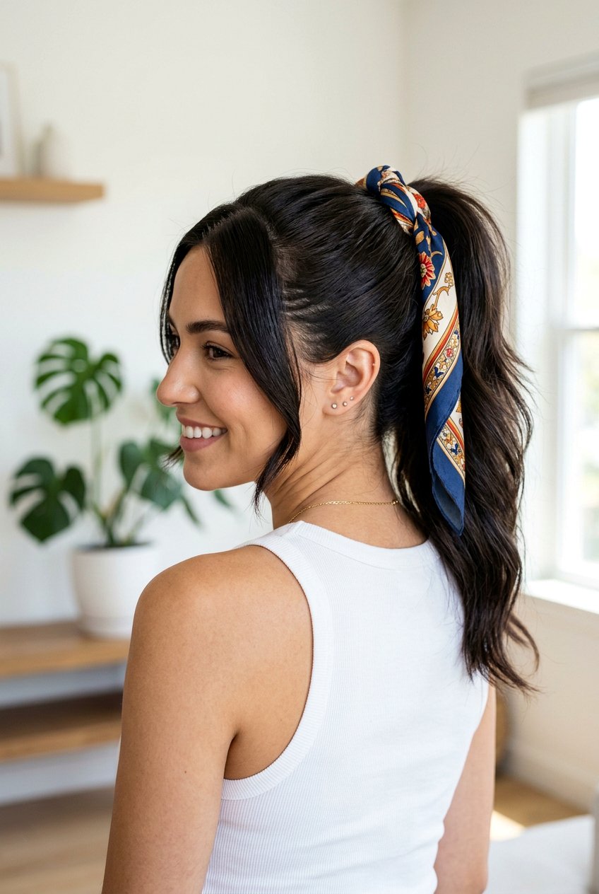 Scarf Wrap Ponytail - 20 y2k ponytail with face framing strands - 20 y2k ponytail with face framing strands