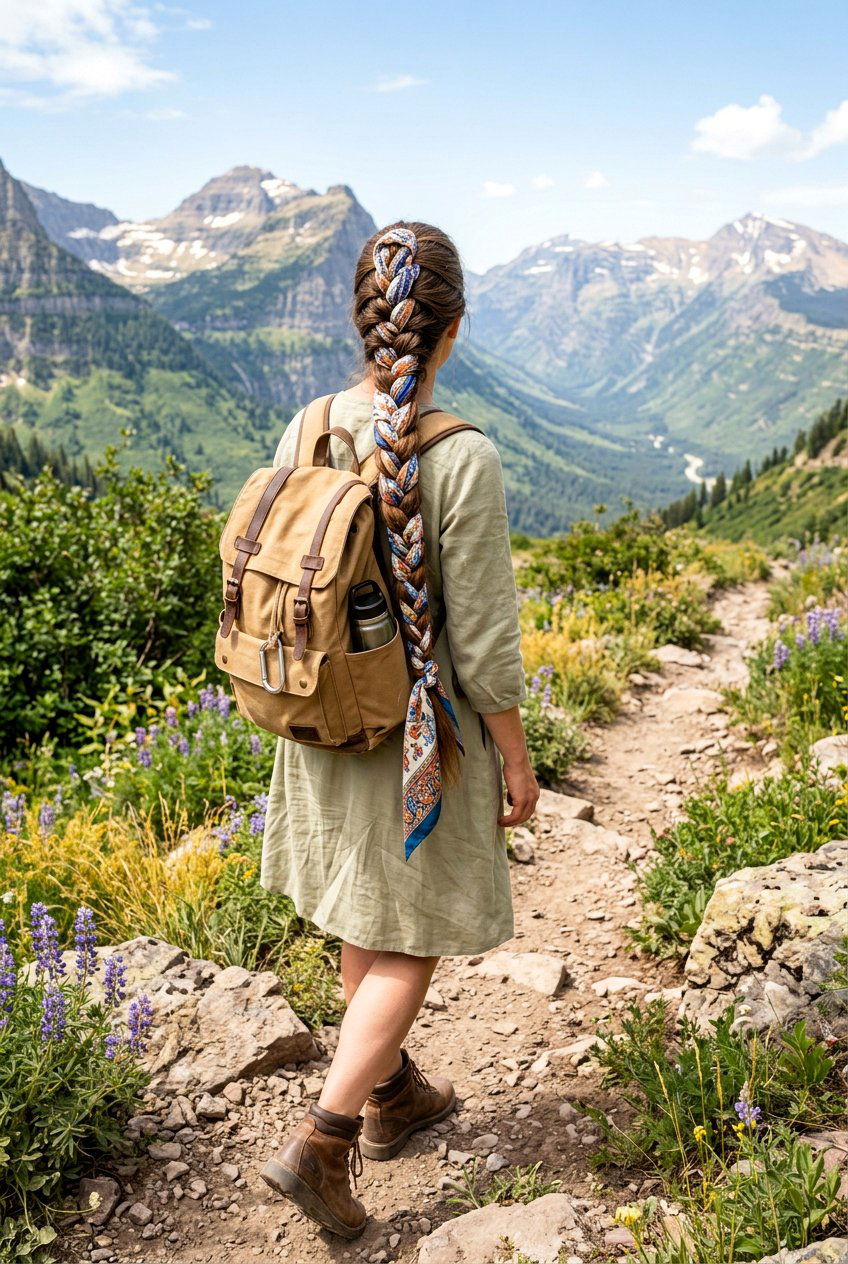 Scarf Wrapped Braid For Hiking Long Hair - 20 hiking hairstyles for long hair - 20 hiking hairstyles for long hair