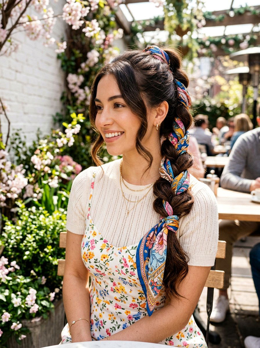 Scarf Wrapped Braid - 20 overnight braided ponytail waves - 20 overnight braided ponytail waves