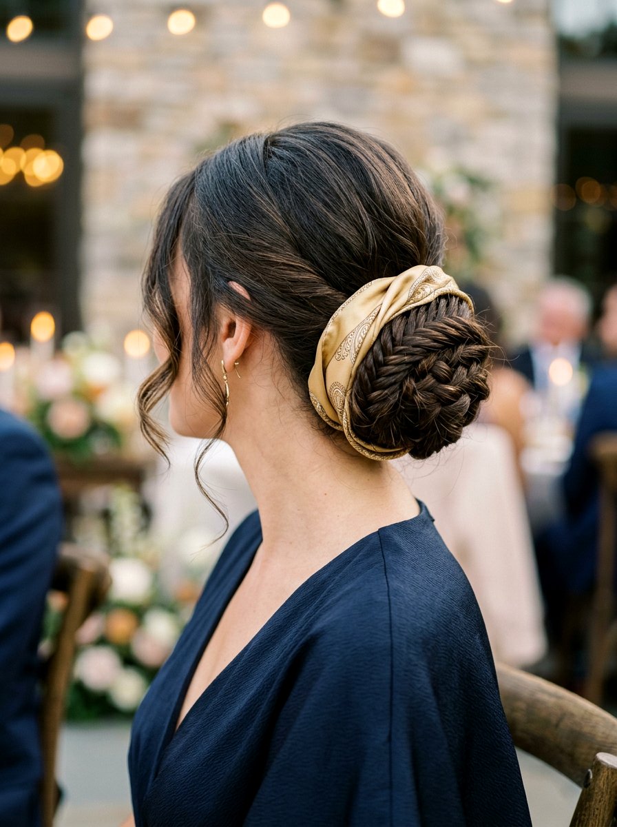 Scarf Wrapped Braided Bun - 20 scarf braid hairstyle for women - 20 scarf braid hairstyle for women