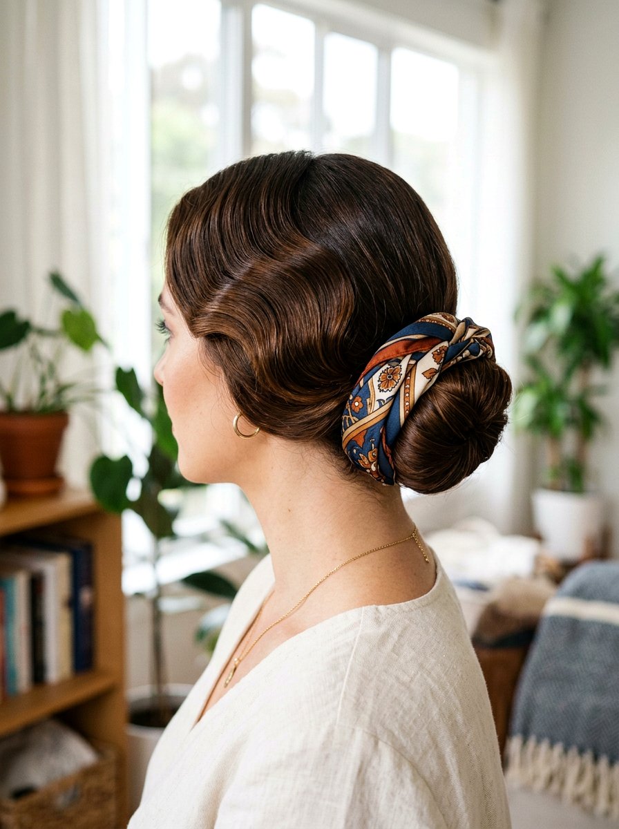 Scarf Wrapped Bun Waves - 20 overnight bun waves hairstyle - 20 overnight bun waves hairstyle
