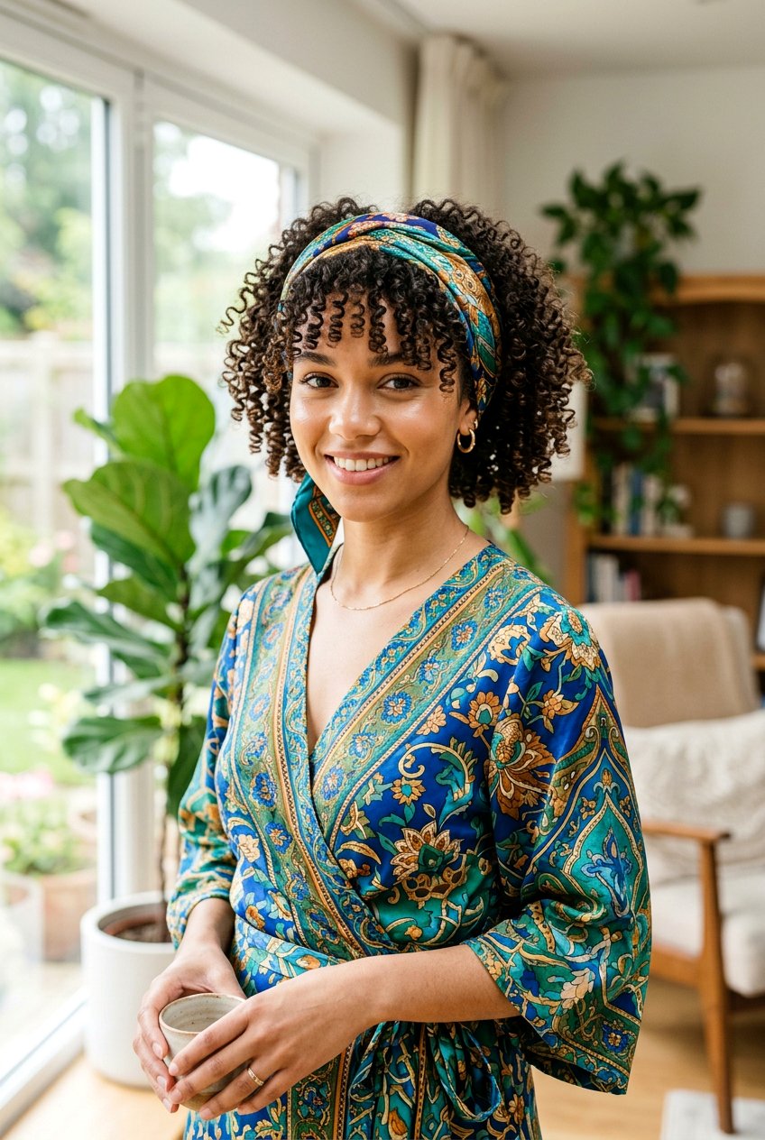 Scarf Wrapped Curls - 20 homecoming hairstyle for short curly hair - 20 homecoming hairstyle for short curly hair