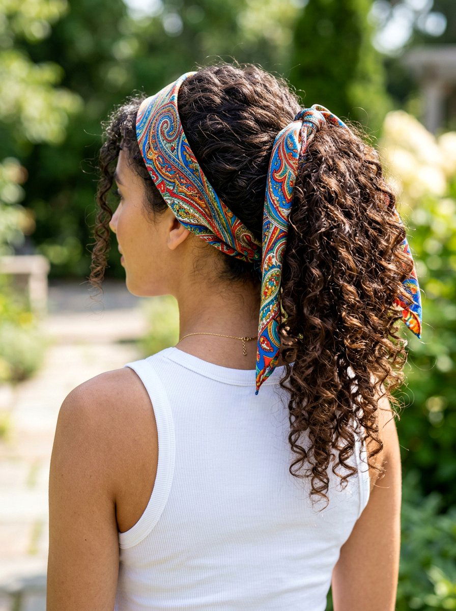 Scarf Wrapped Curly Ponytail - 20 western ponytail with curls - 20 western ponytail with curls