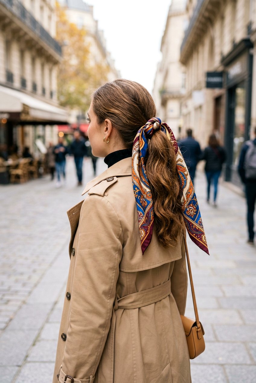 Scarf Wrapped Ponytail - 20 easy morning hairstyle for shoulder length hair - 20 easy morning hairstyle for shoulder length hair
