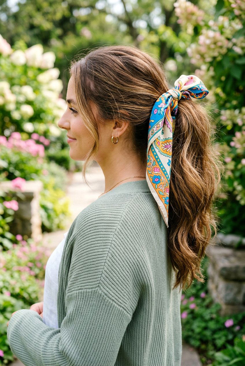 Scarf Wrapped Ponytail - 20 rainy day ponytail for women - 20 rainy day ponytail for women