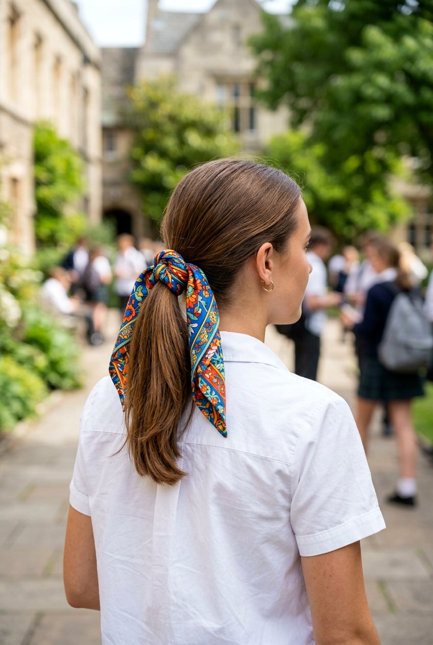 Scarf Wrapped Ponytail - 20 quick ponytail for school mornings - 20 quick ponytail for school mornings