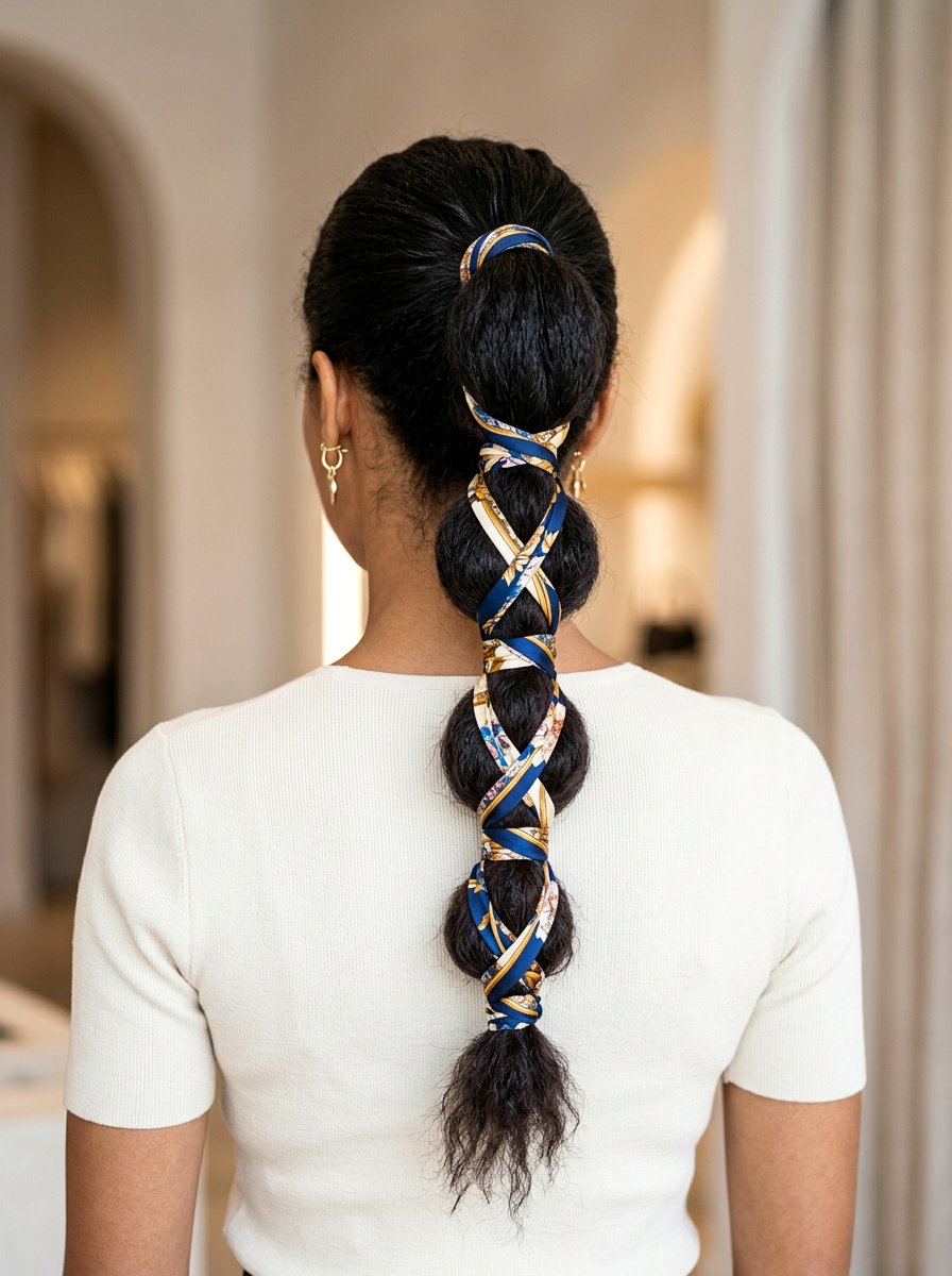 Scarf wrapped bubble ponytail - 20 silk scarf ponytail hairstyle - 20 silk scarf ponytail hairstyle