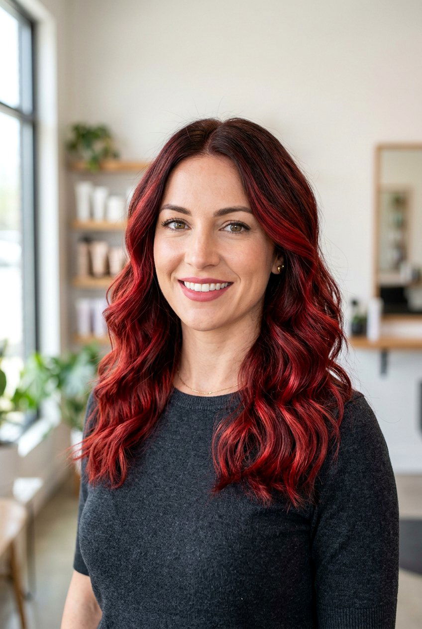 Scarlet Red Balayage With Cherry Tones - 20 cherry red balayage - 20 cherry red balayage