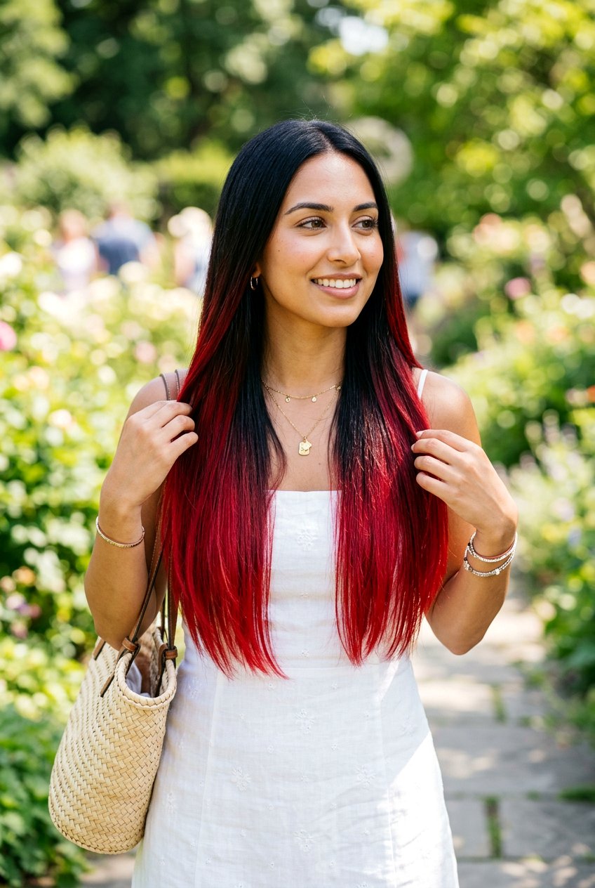 Scarlet Red Balayage on Black Hair - 20 red balayage on black hair - 20 red balayage on black hair